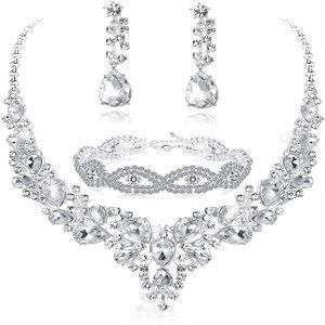 Fiasaso Crystal Bridal Jewelry  Necklace Earrings
